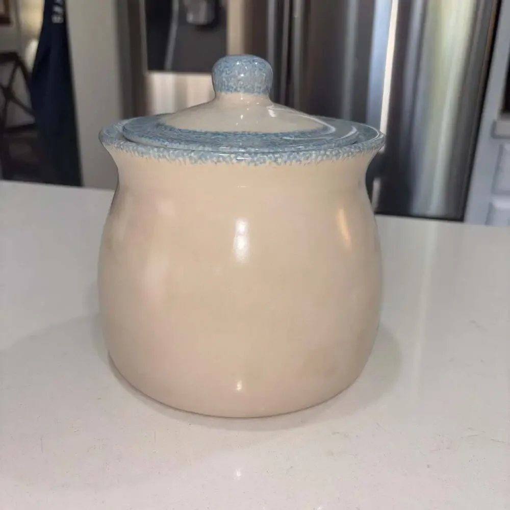 Vintage Stoneware Blue Heart Cookie Jar